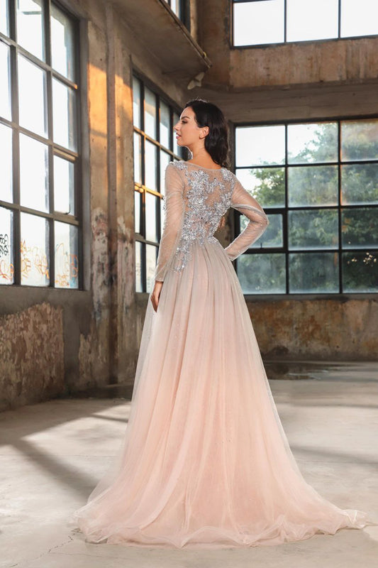 7601 Lace Overlay Gown