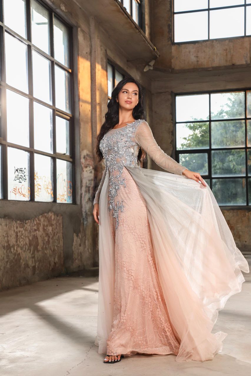 7601 Lace Overlay Gown