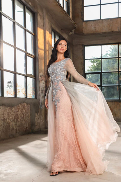 7601 Lace Overlay Gown