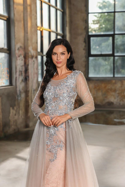 7601 Lace Overlay Gown