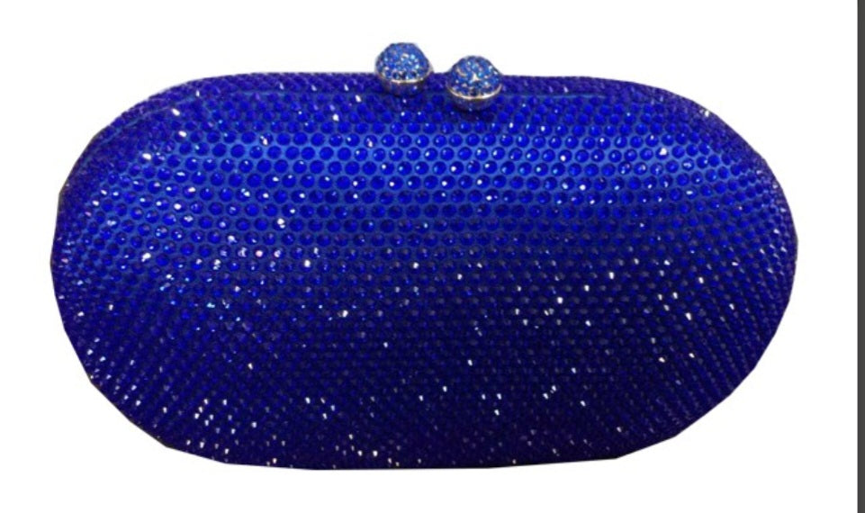 Blue crystal clutch bag on a white background