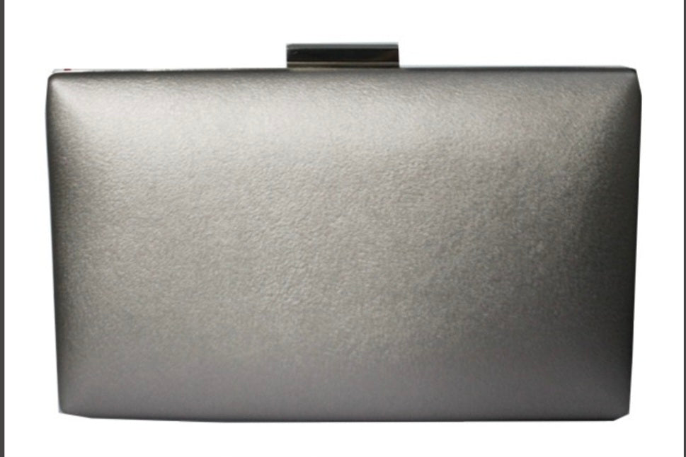 Silver clutch bag on a white background